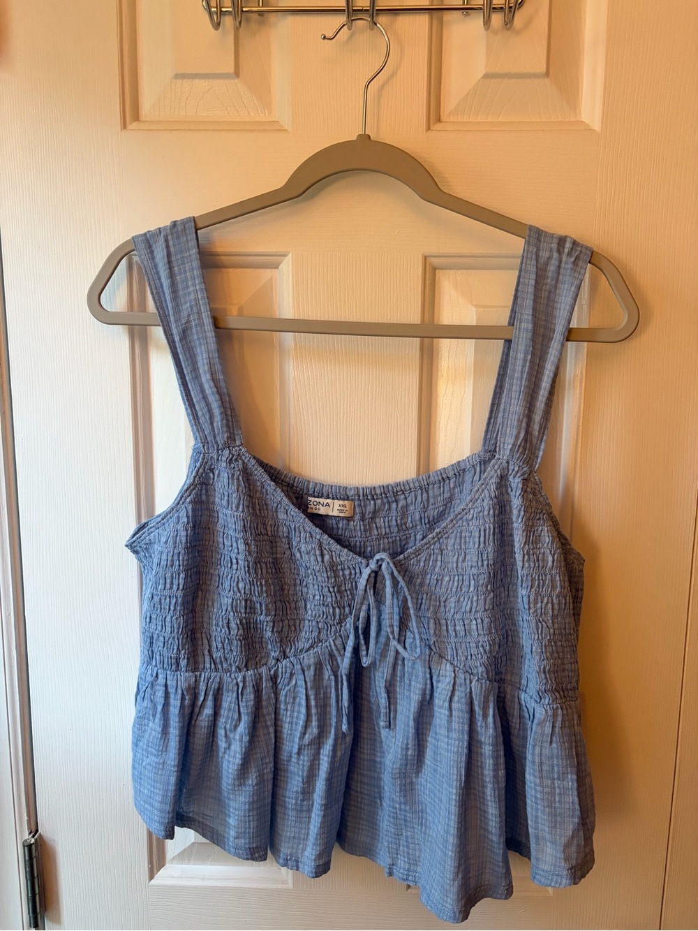 Smocked Blue Peplum Cropped Tank Top - Women’s